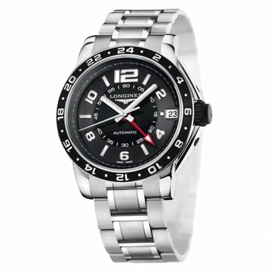 Longines horloge Admiral GMT 42mm zwart automatisch staal L3.668.4.56.6