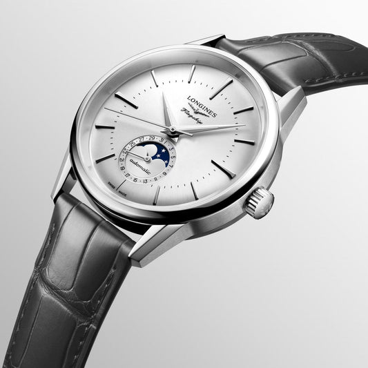 Longines horloge Flagship Heritage Moonphase 38,5 mm zilver automatisch staal L4.815.4.72.2