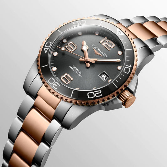 Longines horloge HydroConquest 41mm grijs automatisch staal PVD-afwerking roségoud L3.781.3.78.7