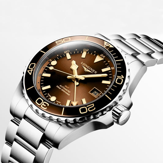 Longines Hydroconquest GMT 41mm Bruin Automatisch Stalen Horloge L3.790.4.66.6