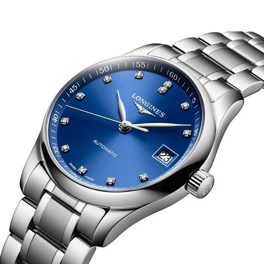 Longines Master Collection 34mm Automatisch Stalen Horloge met Blauwe Diamant L2.357.4.98.6