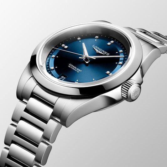 Longines New Conquest 34mm Blauw Automatisch Stalen Horloge L3.430.4.97.6