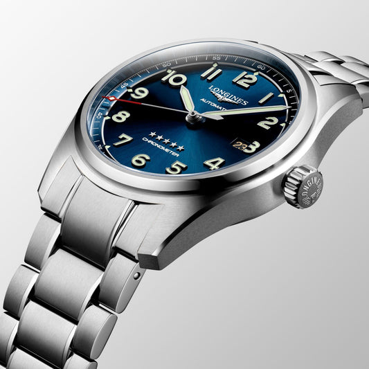 Longines horloge Spirit 42mm blauw automatisch staal L3.811.4.93.6