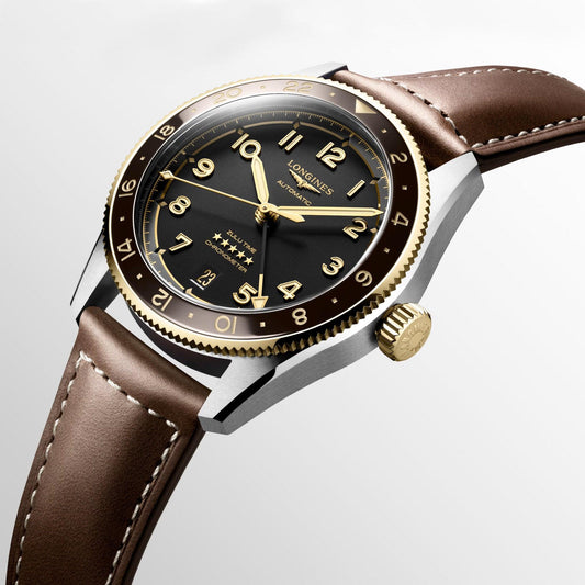 Longines Spirit Zulu Time 39mm Zwart Automatisch Horloge van Staal en 18kt Geelgoud L3.802.5.53.2