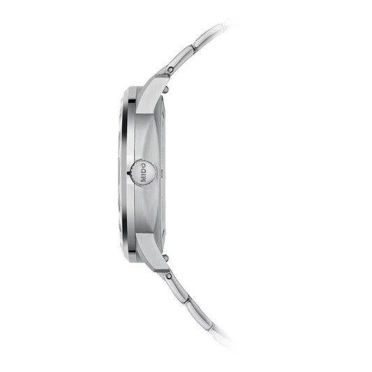 Mido Commander Lady 35mm horloge met parelmoeren band, diamanten, automatisch uurwerk en stalen kast M021.207.11.106.00