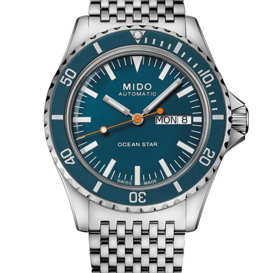 Mido Ocean Star Tribute Blue 41mm Automatisch Speciale Editie 75e Jubileum Horloge met Dubbele Band M026.830.11.041.00