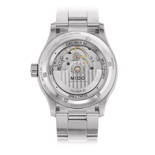 Mido herenhorloge Multifort Dual Time GMT 42mm Calibre 80 automatisch staal M038.429.11.041.00
