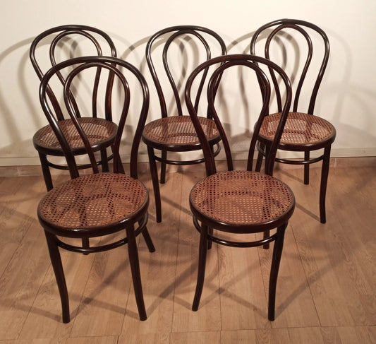 Set van 5 Thonet Drava-stoelen met gevlochten rieten zittingen, 21e eeuw