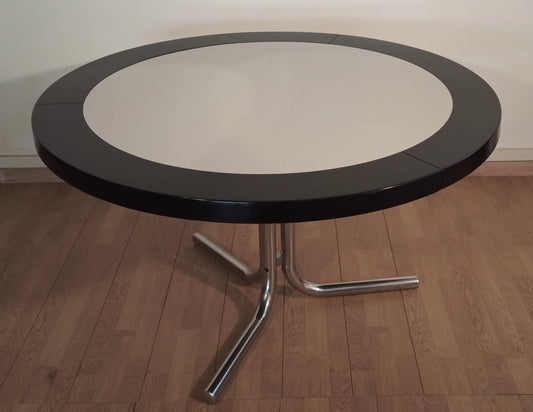 Vintage eettafel van Achille Castiglioni voor Zanotta met zwart blad en chromen poten, jaren 70.
