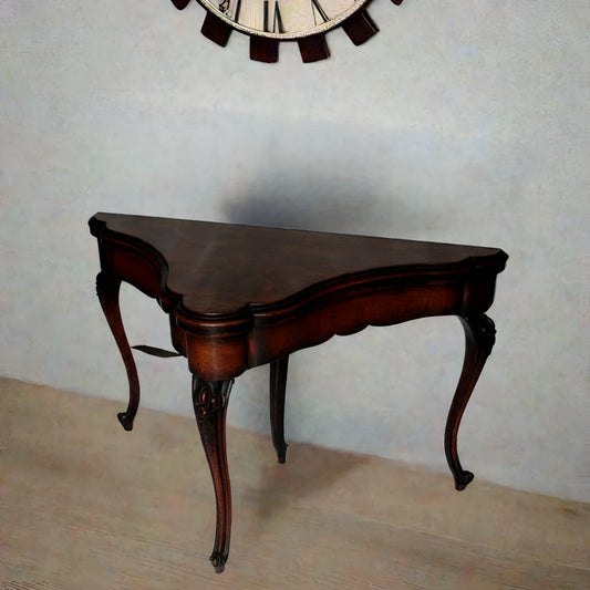 Engelse consoletafel, eind 18e eeuw, donker hout met gebogen poten, late Engelse fabricage, uitzonderlijke meubelmakerskwaliteit