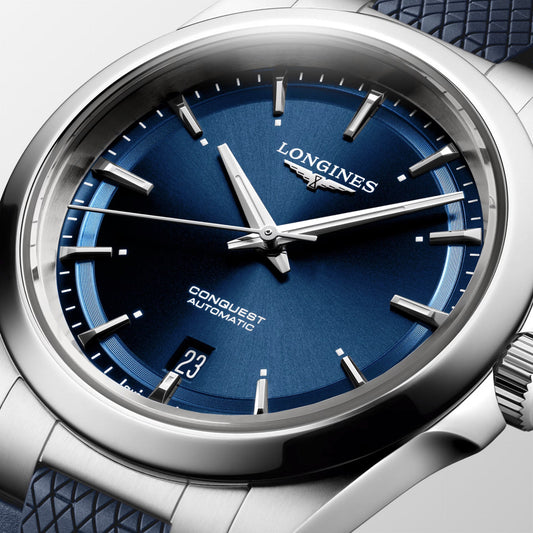 Longines horloge Conquest 38mm blauw automatisch staal L3.720.4.92.9