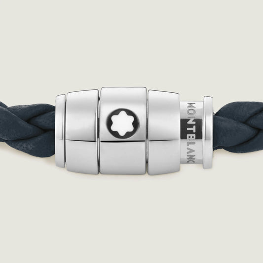 Montblanc armband van staal met 3 ringen en Meisterstück blauwgrijs leer maat L 13601468