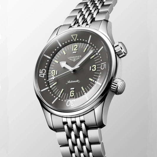 Longines Legend Diver 39mm Grijs Automatisch Stalen Horloge L3.764.4.99.6