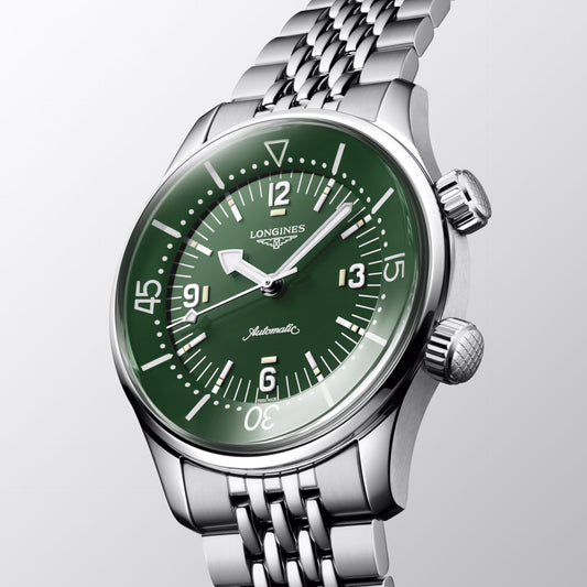Longines horloge Legend Diver 39mm groen automatisch staal L3.764.4.06.6