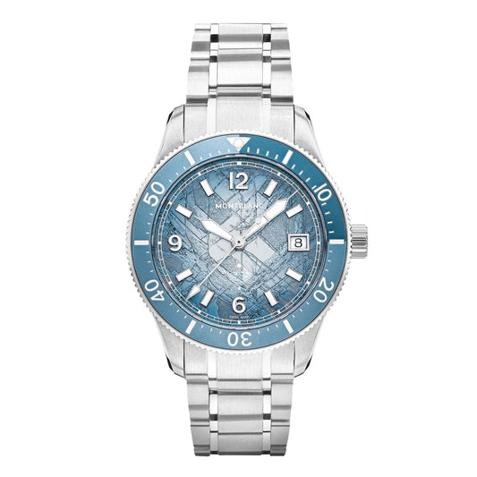 Montblanc horloge Iced Sea Automatic Date 0 Oxygen 38mm lichtblauw automatisch staal 134022
