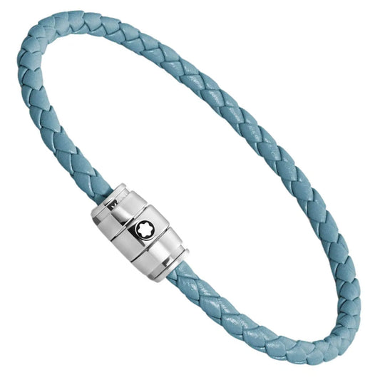 Montblanc stalen armband met 3 ringen en Meisterstück blauw fumé leren band, maat M 13429363