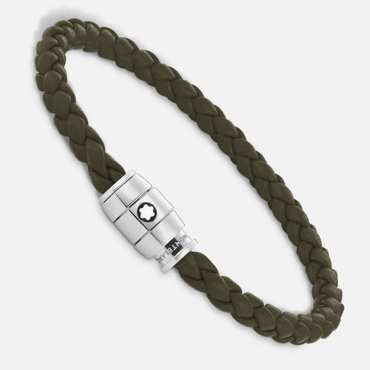 Montblanc armband van staal met 3 ringen en leer Meisterstück Kaki maat L 13600568