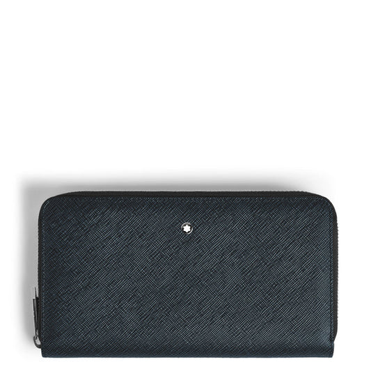 Montblanc portemonnee 12 vakken met rits Sartorial tweed blauw 220365