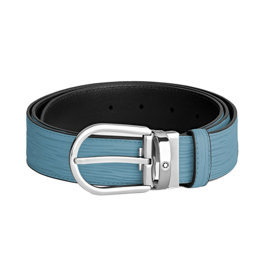 Montblanc riem 35 mm, gerookt blauw leer met hoefijzergesp 199645