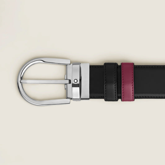 Montblanc 35 mm omkeerbare riem in zwart/cassis leer met hoefijzergesp 199640
