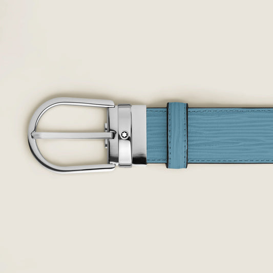 Montblanc riem 35 mm, gerookt blauw leer met hoefijzergesp 199645