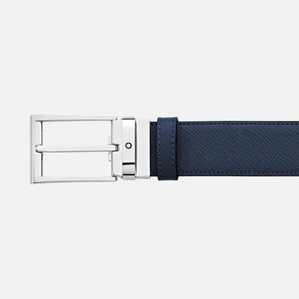 Montblanc riem 35mm trapeziumgesp leer Sartorial omkeerbaar zwart blauw verstelbare lengte 118438