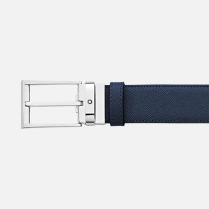 Montblanc riem 35mm trapeziumgesp leer Sartorial omkeerbaar zwart blauw verstelbare lengte 118438