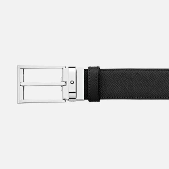 Montblanc riem 35mm trapeziumgesp leer Sartorial omkeerbaar zwart blauw verstelbare lengte 118438