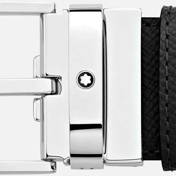 Montblanc riem 35mm trapeziumgesp leer Sartorial omkeerbaar zwart blauw verstelbare lengte 118438