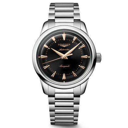 Longines horloge Conquest Heritage 38mm zwart automatisch staal L1.649.4.52.6