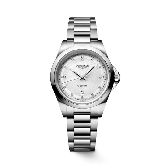 Longines horloge Conquest 30mm parelmoer diamanten automatisch staal L3.320.4.87.6