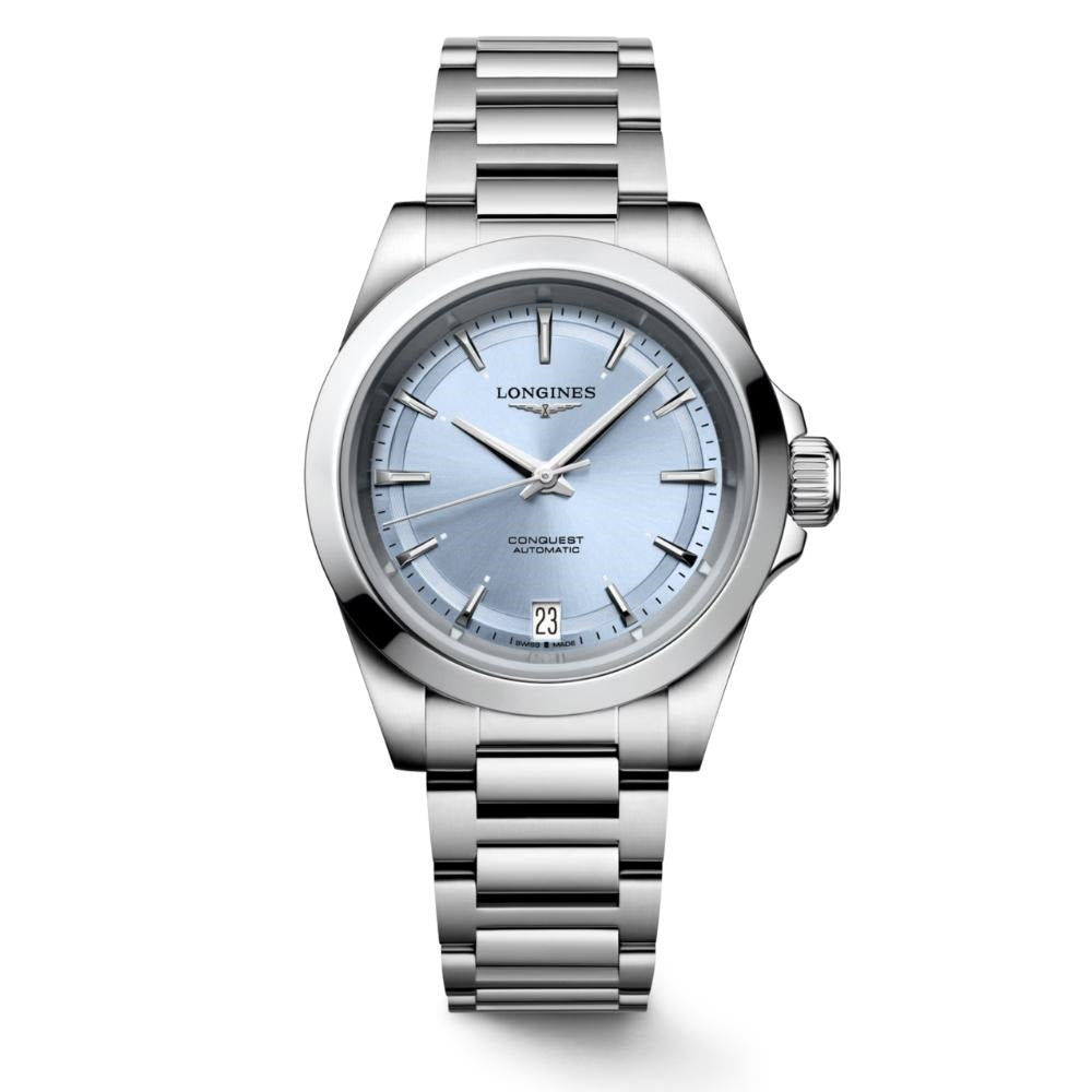 Longines horloge Conquest 34mm blauw automatisch staal L3.430.4.92.6
