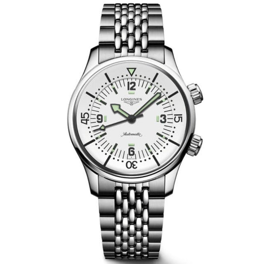 Longines horloge Legend Diver 38mm wit automatisch staal L3.764.4.99.6