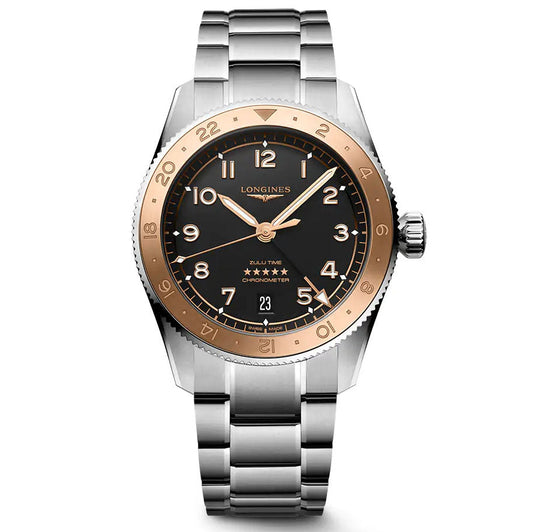 Longines Spirit Zulu Time 1925 39mm Zwart Automatisch Horloge met Goudkleurige Stalen Kast L3.803.5.53.6