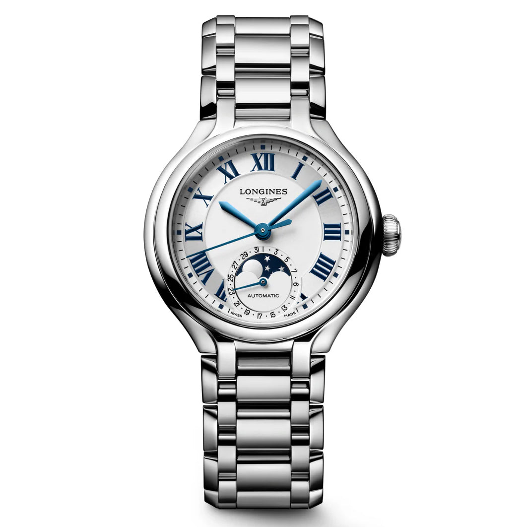 Longines horloge Primaluna Moonphase 34mm zilver automatisch staal L8.126.4.71.6