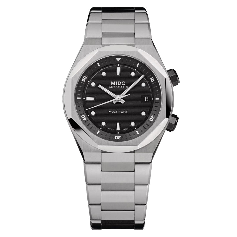 Mido horloge Multifort 8 Two Crowns 38,4 x 40mm zwart automatisch staal M047.507.11.051.00