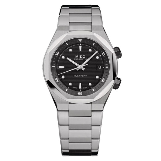 Mido horloge Multifort 8 Two Crowns 38,4 x 40mm zwart automatisch staal M047.507.11.051.00