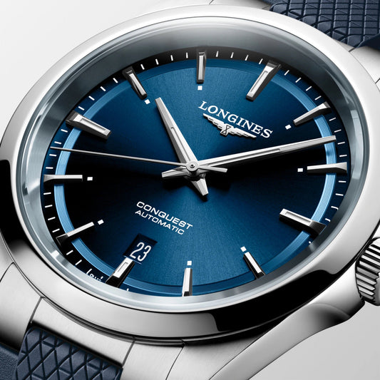 Longines horloge Conquest 41mm blauw automatisch staal L3.830.4.92.9