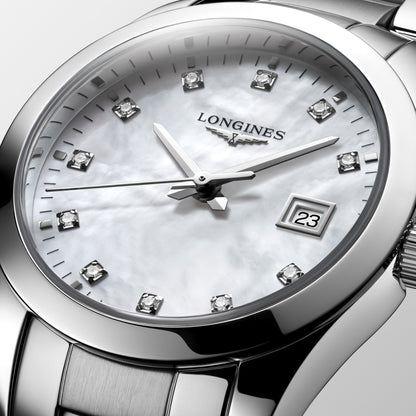 Longines Conquest Classic 29mm Horloge met Parelmoeren Diamanten Quartz Horloge van Staal L2.286.4.87.6