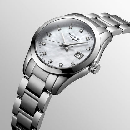 Longines Conquest Classic 29mm Horloge met Parelmoeren Diamanten Quartz Horloge van Staal L2.286.4.87.6
