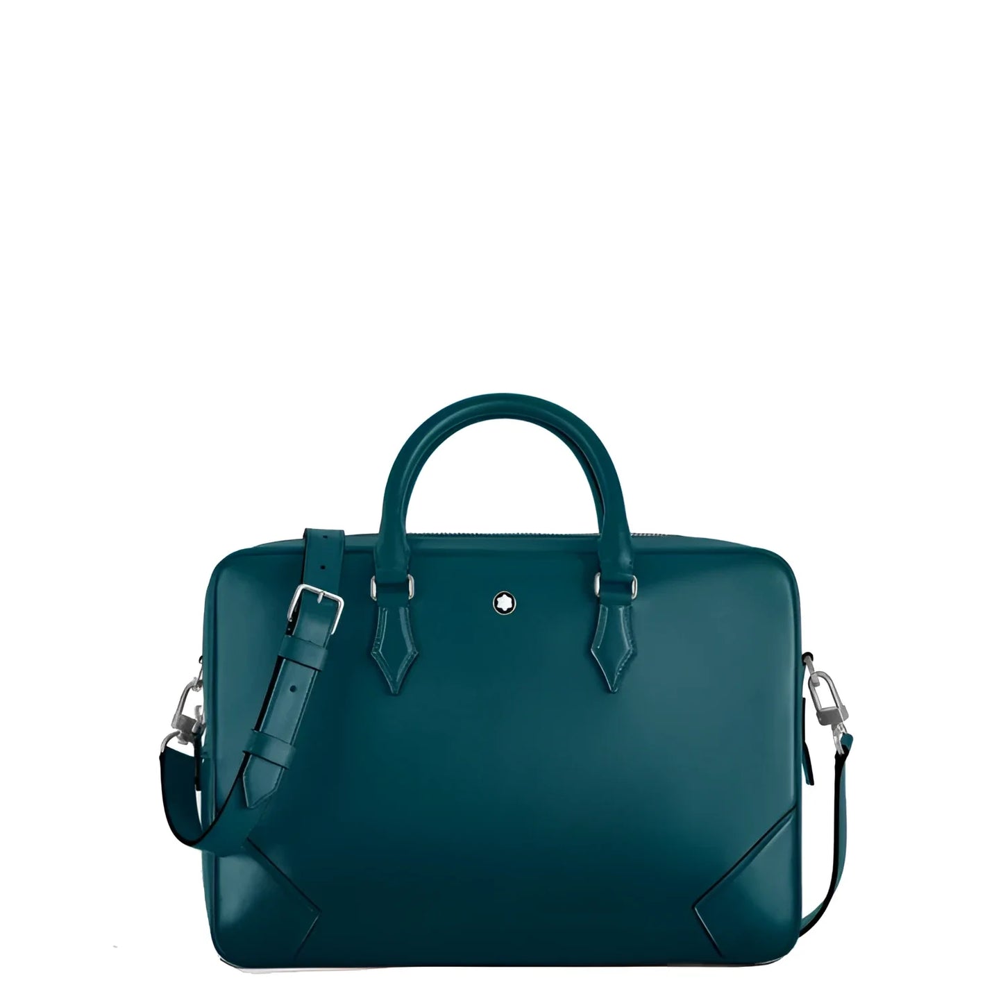 Porta documenti montblanc meisterstück in pelle blu cipro con design minimalista e dettagli in metallo argentato