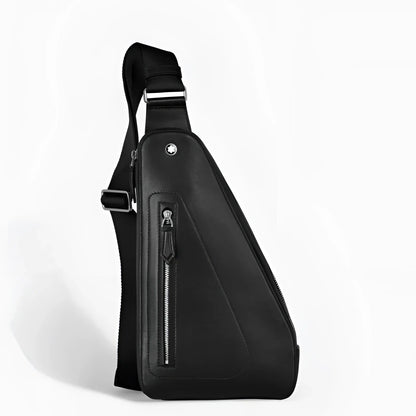Borsa a tracolla montblanc soft nera in pelle con zip e tasche esterne offrono praticità e stile compatto