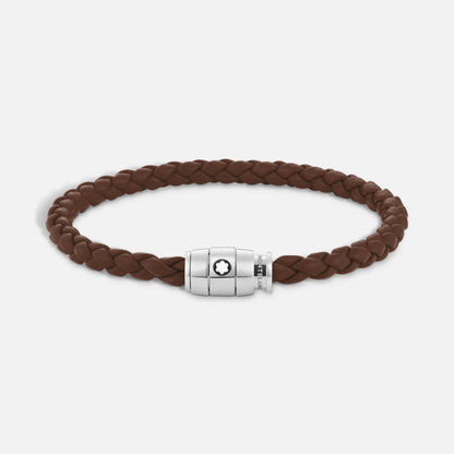 Bracciale montblanc marrone fulvo in pelle intrecciata con chiusura magnetica in acciaio pregiato lucido