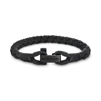 Montblanc bracciale montblanc nero in pelle intrecciata con chiusura a t in metallo opaco inciso montblanc misura m