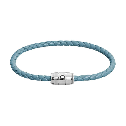 Bracciale montblanc pelle meisterstück blu fumè in pelle intrecciata azzurra con chiusura magnetica argento