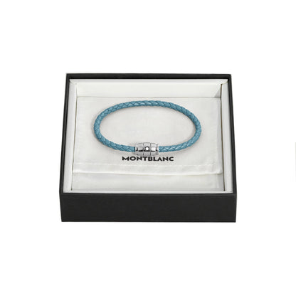 Bracciale montblanc pelle meisterstück blu fumè intrecciato in pelle con chiusura in acciaio in scatola regalo