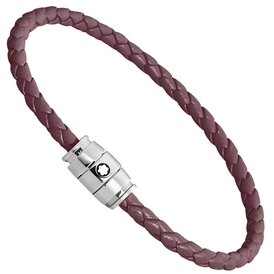 Bracciale montblanc in pelle meisterstück cassis burgundy con clasp magnetico argento e tre anelli misura s