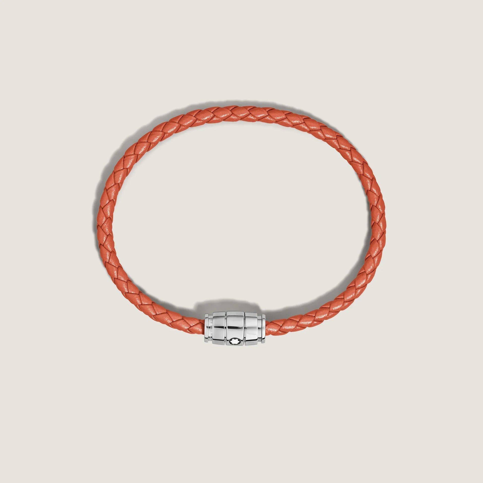 Montblanc bracciale in pelle meisterstück cayenne arancione intrecciata con chiusura a barilotto in acciaio lucido