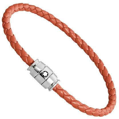 Bracciale montblanc in pelle meisterstück cayenne arancione con chiusura magnetica in acciaio satinato con logo