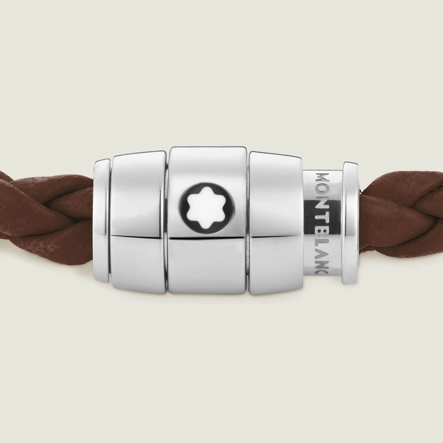 Montblanc bracciale marrone fulvo con chiusura magnetica in acciaio pregiato lucido impreziosito da stella a sei punte